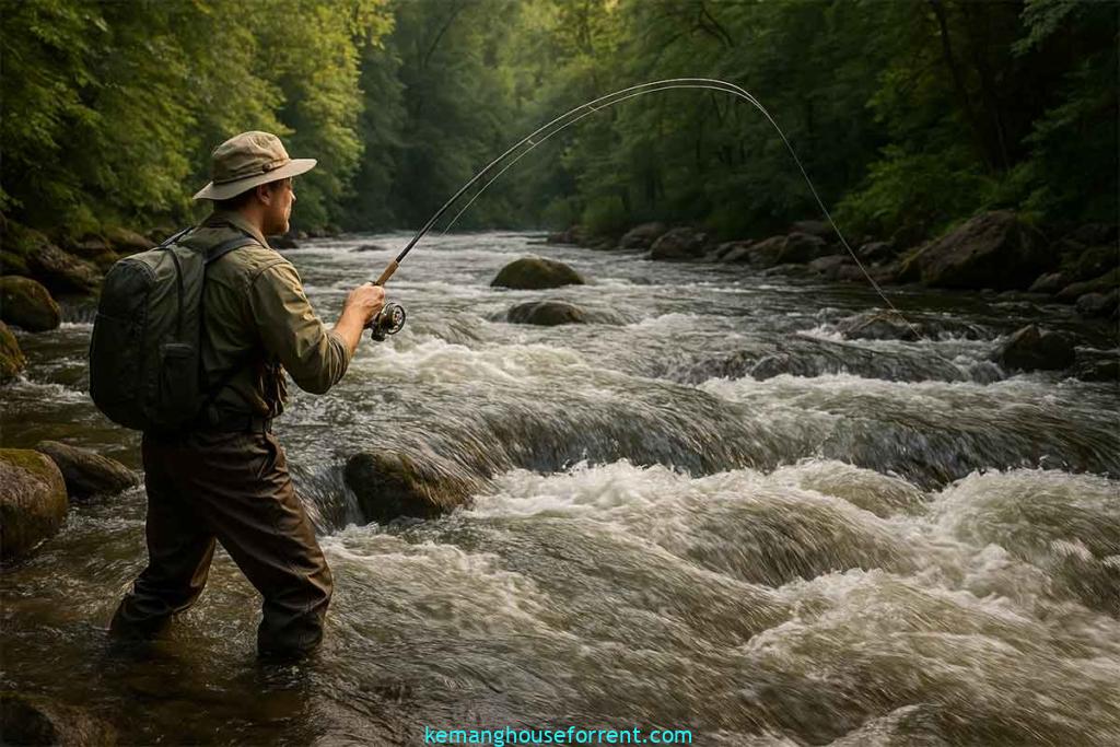 cara mancing di sungai arus deras