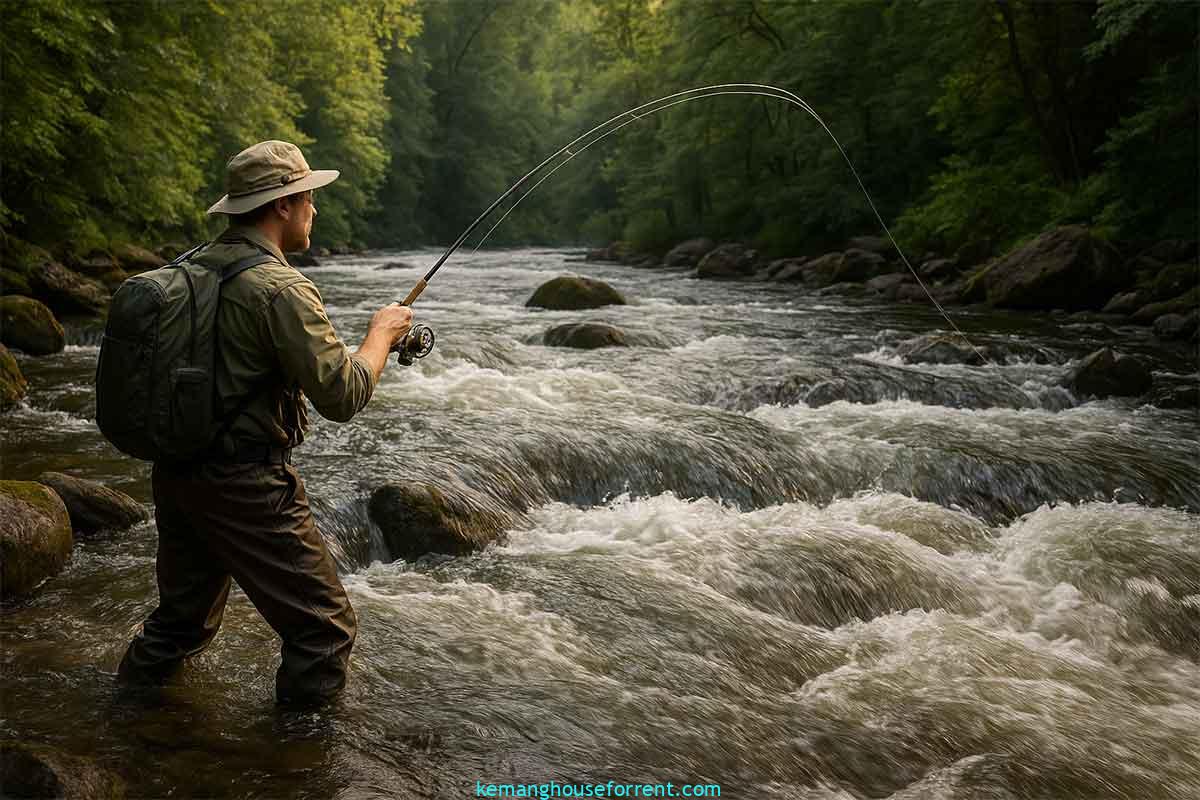 cara mancing di sungai arus deras