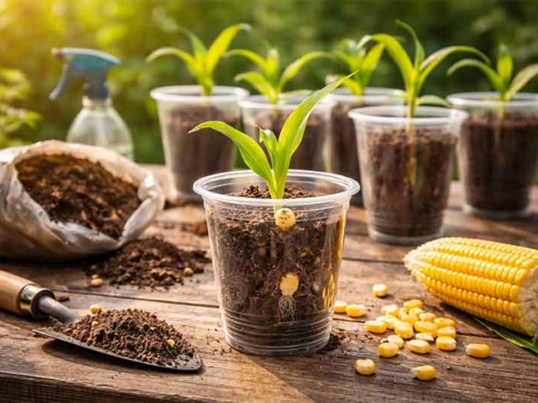 cara menanam jagung di gelas aqua dengan media tanah