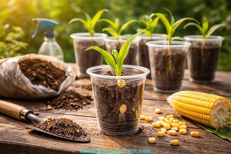 cara menanam jagung di gelas aqua dengan media tanah