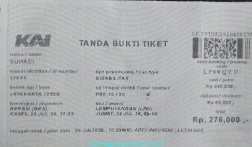 Tanda Bukti Tiket KAI Reduksi Disabilitas